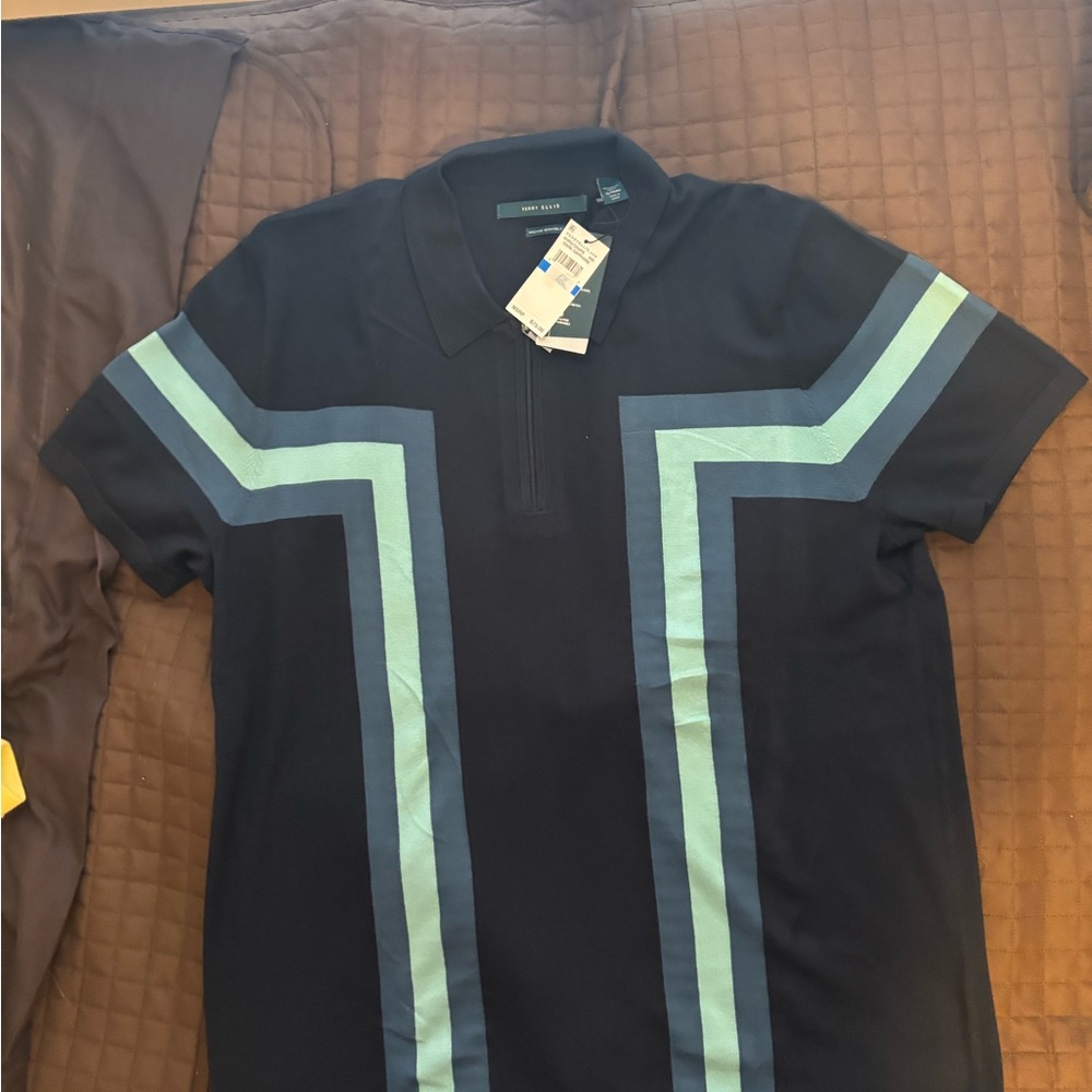 Perry Ellis Blue Polo Shirt with Geometric Design